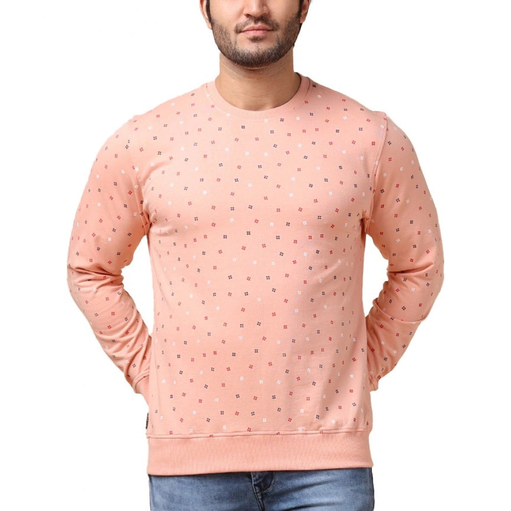 Generic Men's Casual Cotton Printed Round Neck Full Sleeve Sweat T-Shirt (Peach)