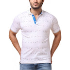 Generic Men's Casual Cotton Printed Polo Neck Half Sleeve T-Shirt (White)