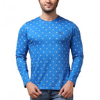 Generic Men's Casual Cotton Printed Round Neck Full Sleeve T-Shirt (Blue)