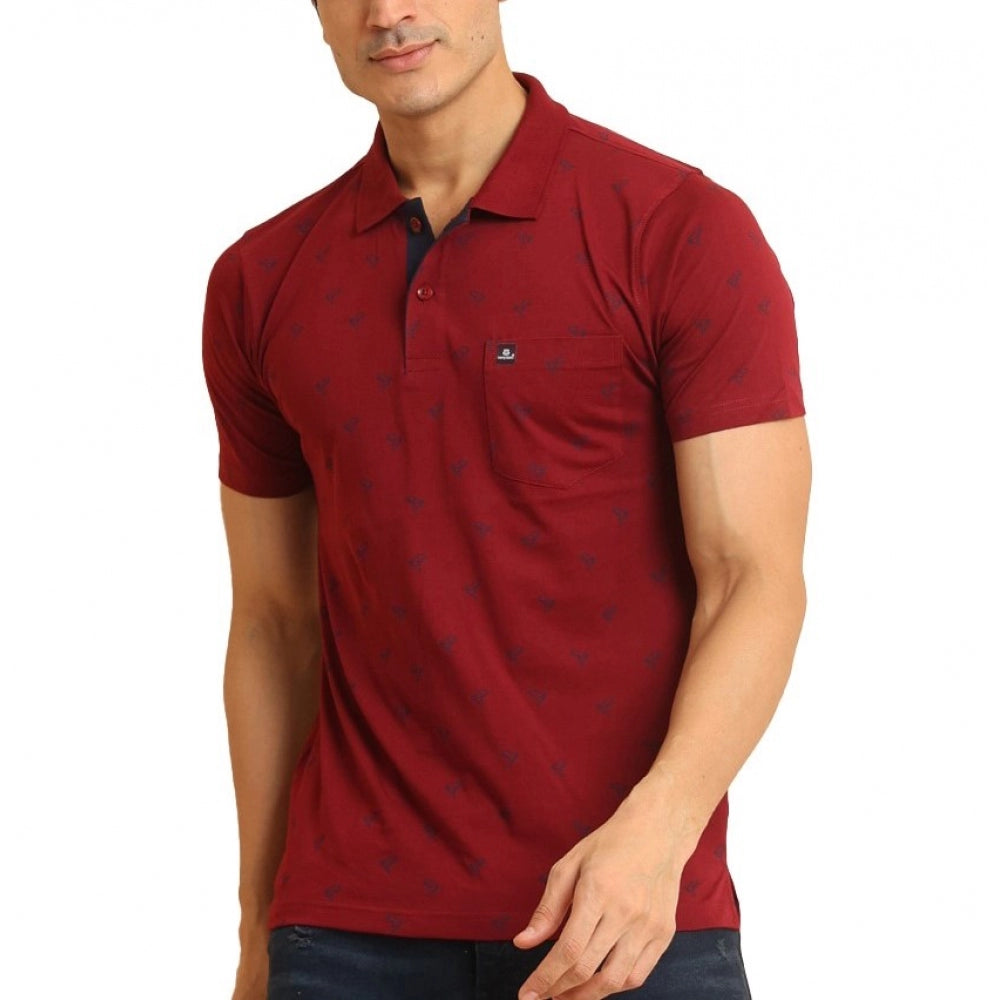 Generic Men's Casual Cotton Printed Polo Neck Half Sleeve T-Shirt (Red)