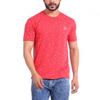Generic Men's Casual Cotton Printed Round Neck Half Sleeve T-Shirt (Red)