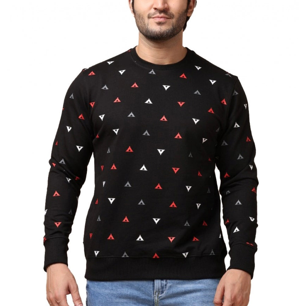 Generic Men's Casual Cotton Printed Round Neck Full Sleeve Sweat T-Shirt (Black)
