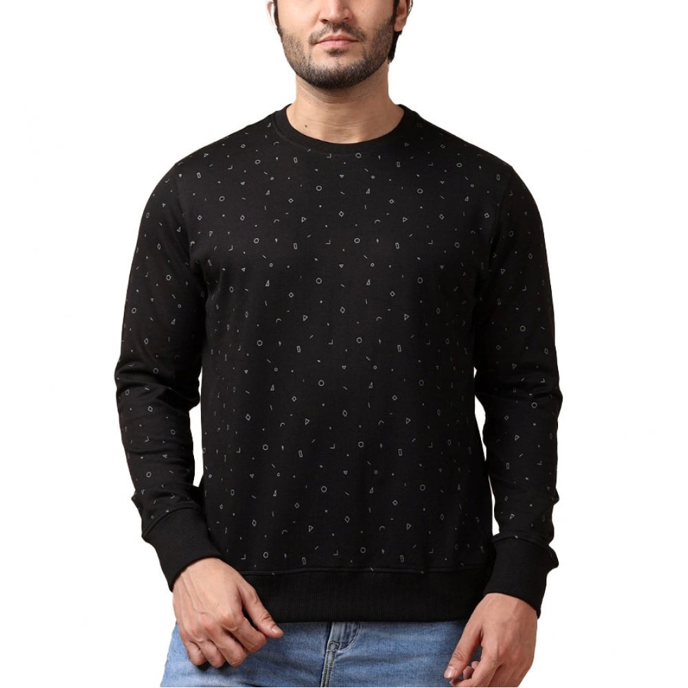 Generic Men's Casual Cotton Printed Round Neck Full Sleeve Sweat T-Shirt (Black)