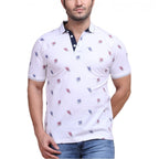Generic Men's Casual Cotton Printed Polo Neck Half Sleeve T-Shirt (White)