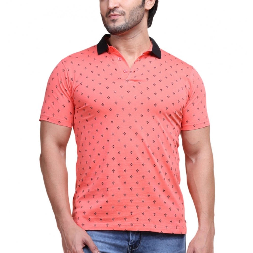 Generic Men's Casual Cotton Printed Polo Neck Half Sleeve T-Shirt (Red)
