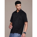 Generic Men's Cotton Blend Solid Half-Sleeve Regular Shirt (Black)