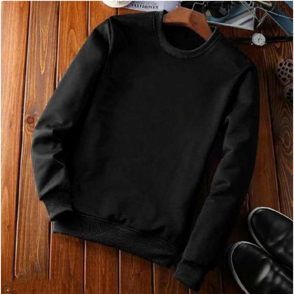 Generic Men's Casual Fleece Solid Round Neck Long Sleeves Sweatshirt (Black)