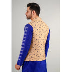 Generic Men's Jacquard Self-Design Sleeveless Mandarin Neck Waistcoat (Beige)