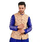 Generic Men's Jacquard Self-Design Sleeveless Mandarin Neck Waistcoat (Beige)