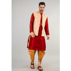 Generic Men's Jacquard Self-Design Sleeveless Mandarin Neck Waistcoat (Beige)