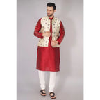 Generic Men's Jacquard Self-Design Sleeveless Mandarin Neck Waistcoat (Cream)