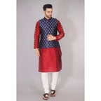 Generic Men's Jacquard Self-Design Sleeveless Mandarin Neck Waistcoat (NavyBlue-Gold)