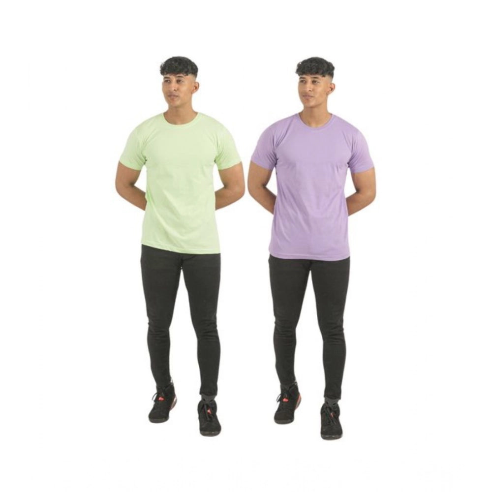 Generic Pack of 2 Men's Casual Cotton Solid Short Sleeve Tshirts (Multicolor)