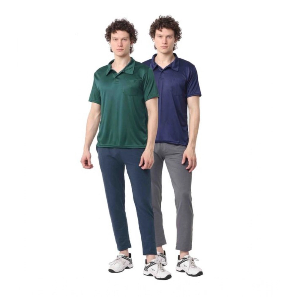 Generic Pack of 2 Men's Casual Cotton Blend Solid Short Sleeve Tshirts (Multicolor)