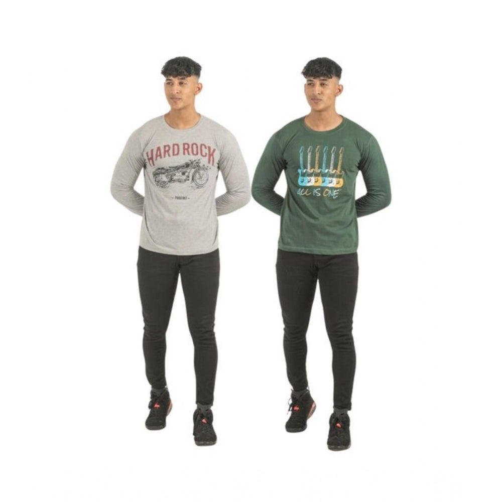 Generic Pack of 2 Men's Casual Cotton Printed Full Sleeve Tshirts (Multicolor)