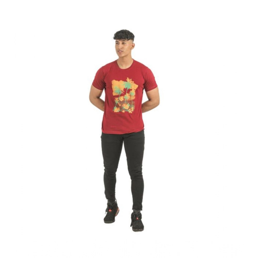 Generic Pack of 2 Men's Casual Cotton Printed Short Sleeve Tshirts (Multicolor)