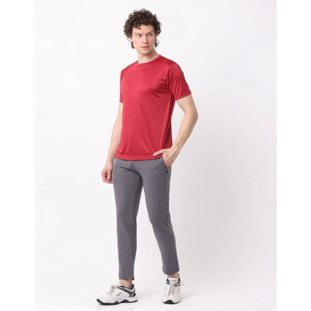 Generic Pack of 2 Men's Casual Polyester Blend Solid Short Sleeve Tshirts (Multicolor)