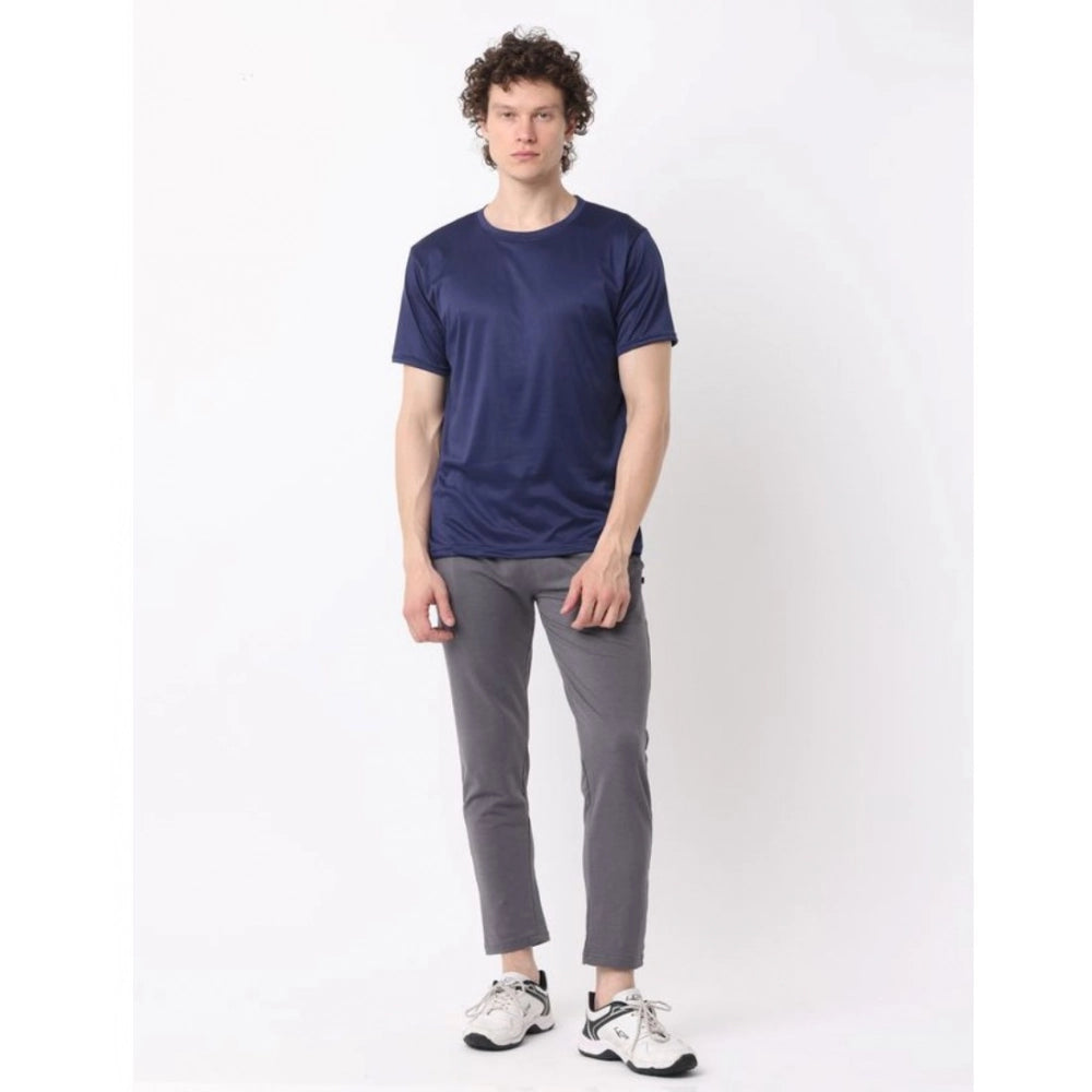 Generic Pack of 2 Men's Casual Polyester Blend Solid Short Sleeve Tshirts (Multicolor)