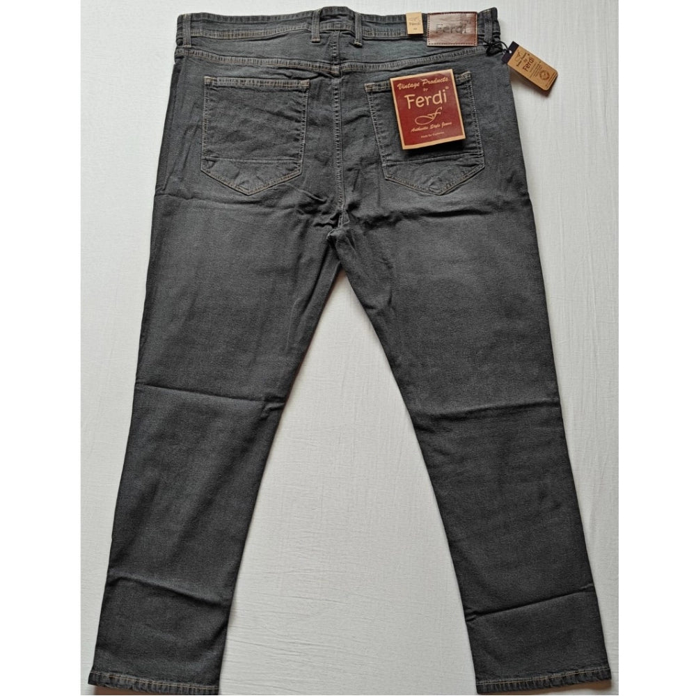 Generic Men's Cotton Blended Solid Plus Size Jeans (Dark Grey)