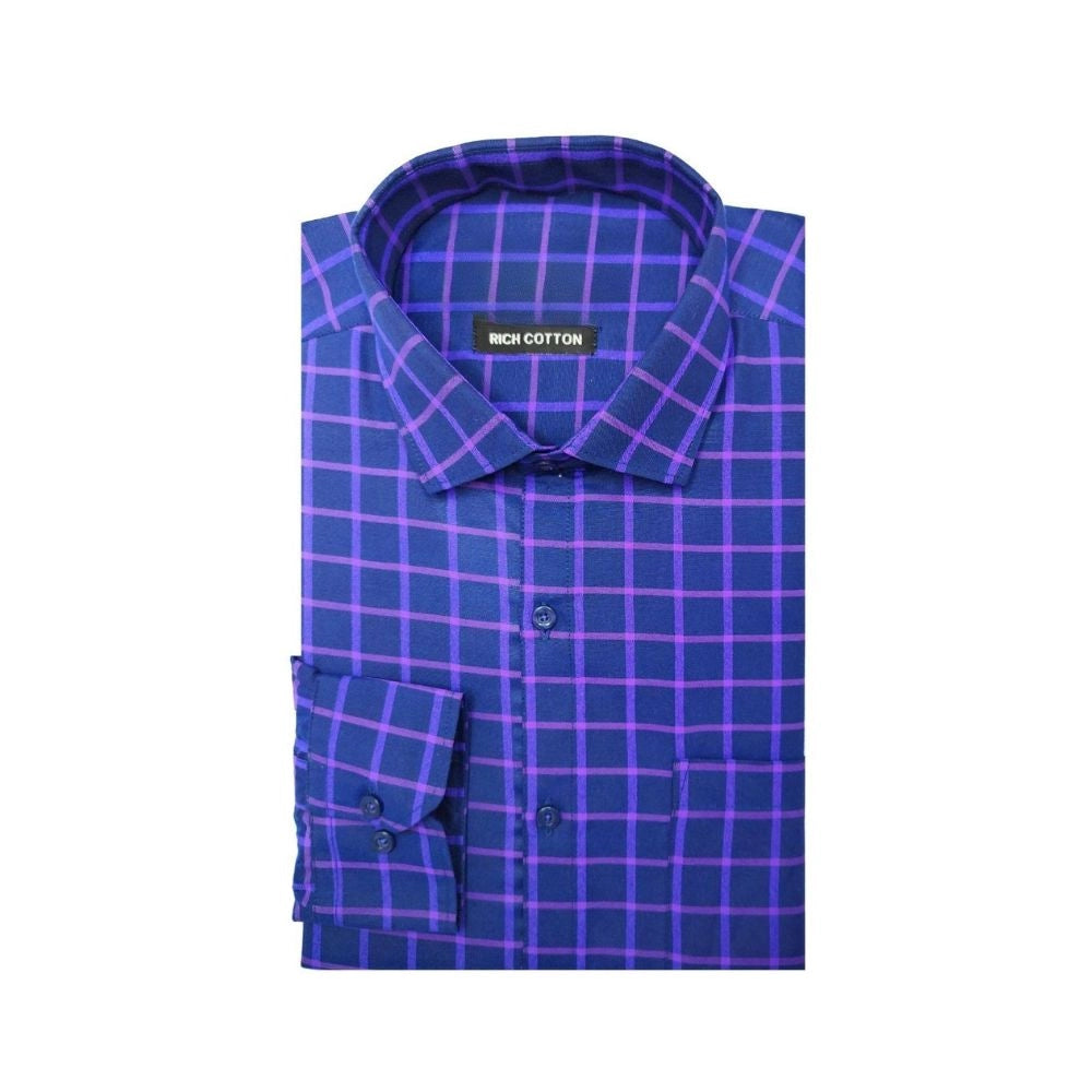 Generic Men's Cotton Lycra Full Sleeve Checked Casual Shirt (Blue Purple)