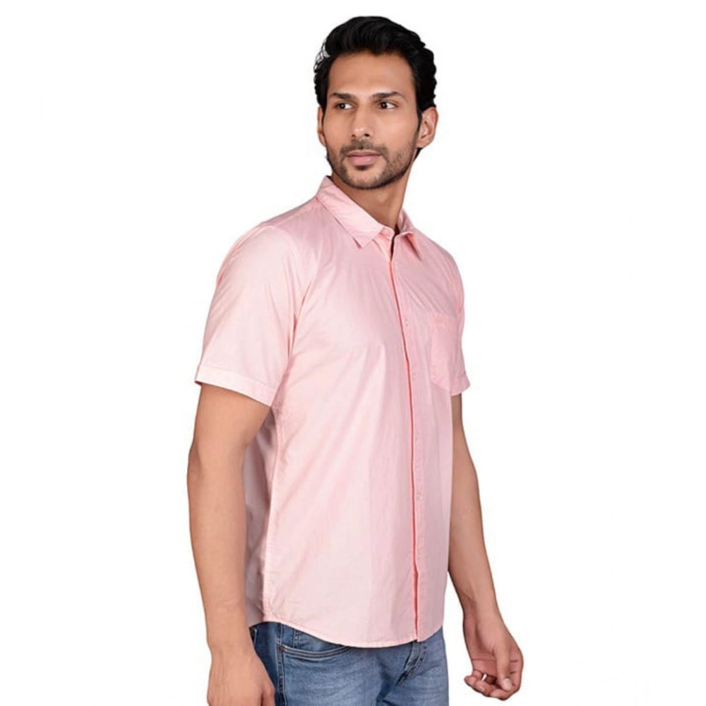 Generic Men's Casual Cotton Half Sleeve Solid Shirt (Peach)