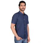 Generic Men's Casual Cotton Half Sleeve Solid Shirt (Navy)