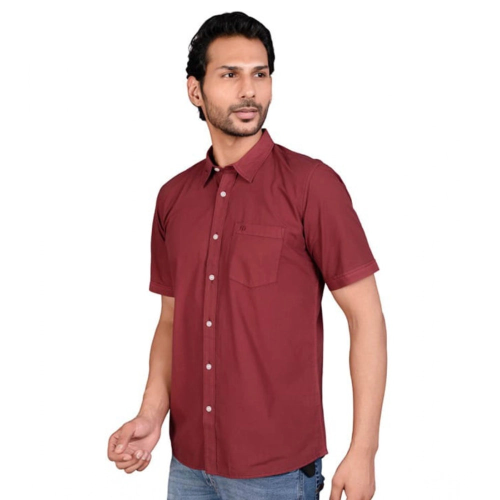 Generic Men's Casual Cotton Half Sleeve Solid Shirt (Maroon)