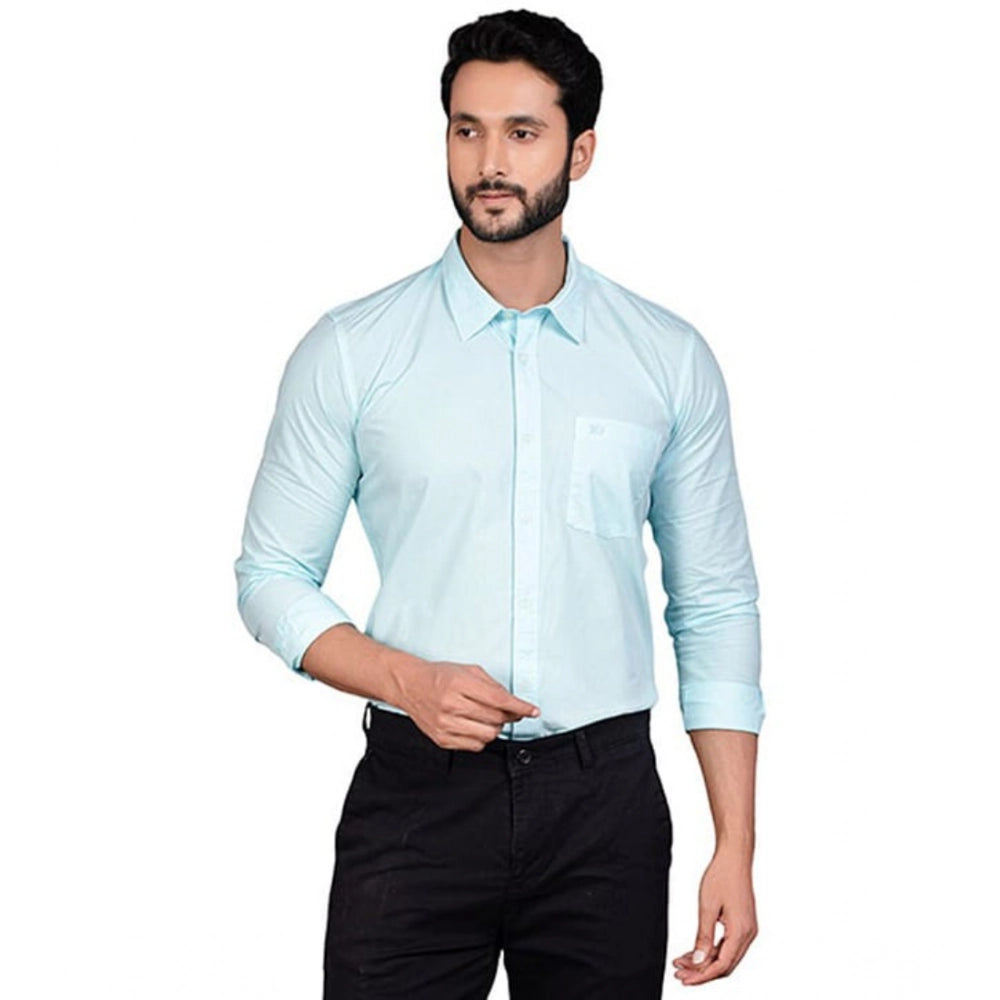 Generic Men's Casual Cotton Full Sleeve Solid Shirt (Turquoise)