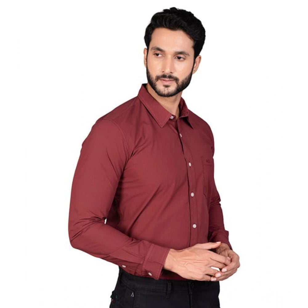 Generic Men's Casual Cotton Full Sleeve Solid Shirt (Maroon)