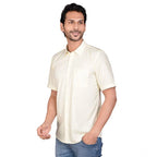 Generic Men's Casual Cotton Half Sleeve Solid Shirt (Lemon)