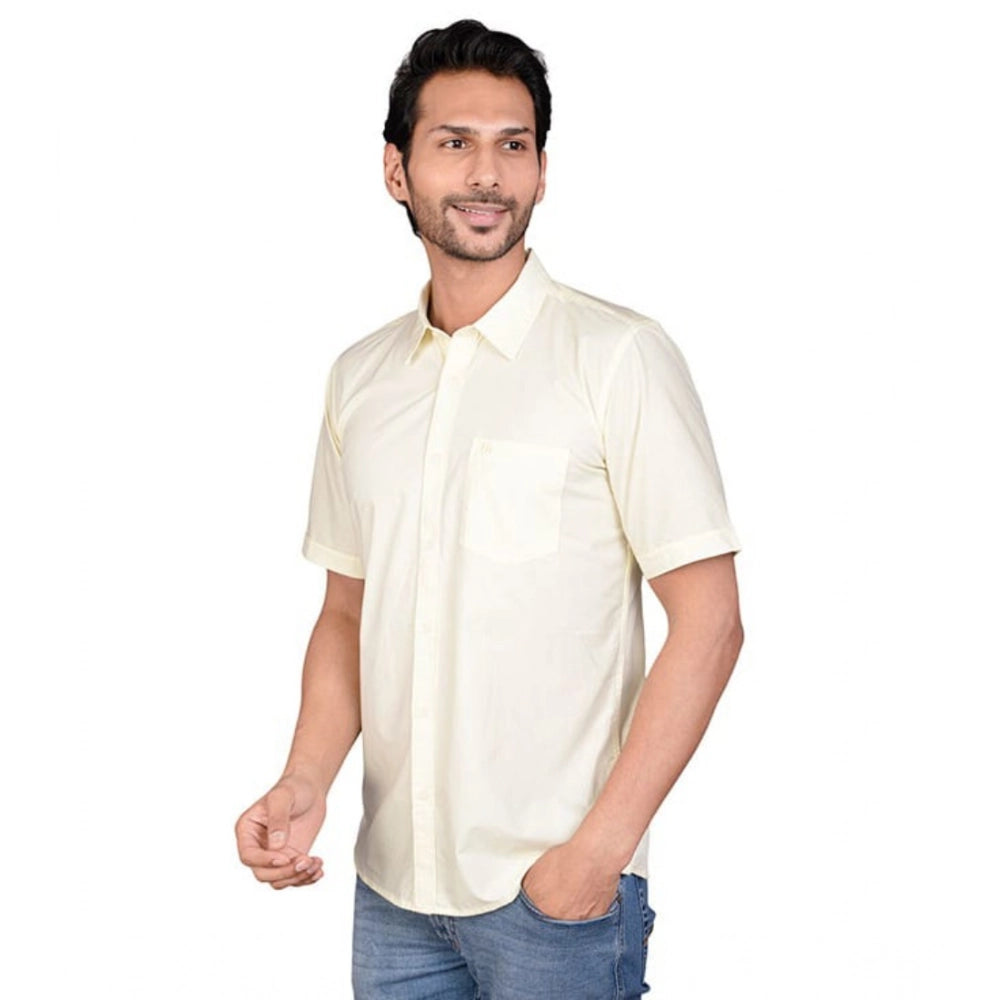 Generic Men's Casual Cotton Half Sleeve Solid Shirt (Lemon)