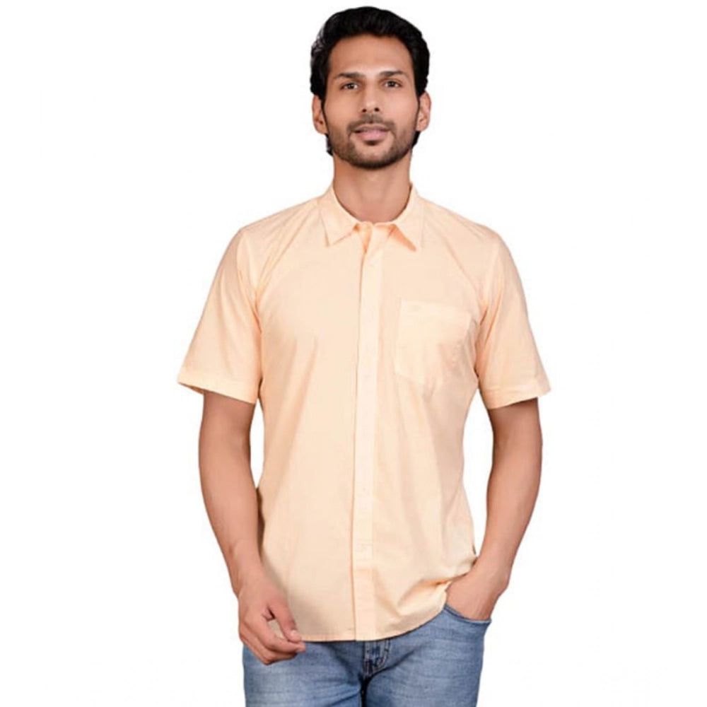 Generic Men's Casual Cotton Half Sleeve Solid Shirt (Peach)