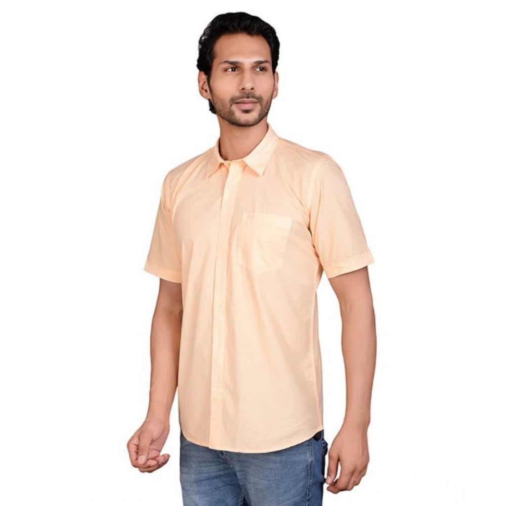 Generic Men's Casual Cotton Half Sleeve Solid Shirt (Peach)