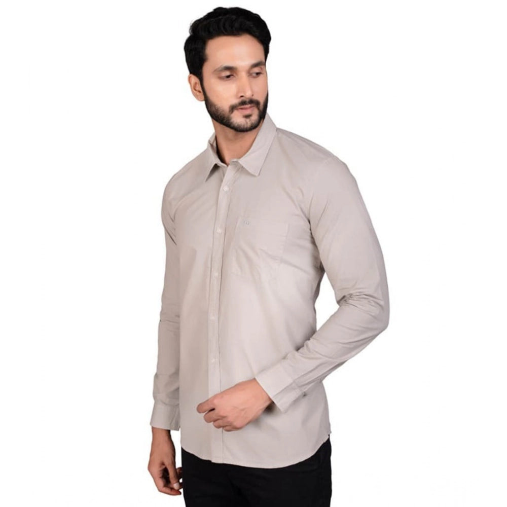 Generic Men's Casual Cotton Full Sleeve Solid Shirt (Grey)
