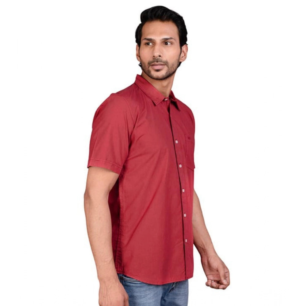 Generic Men's Casual Cotton Half Sleeve Solid Shirt (Red)