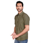 Generic Men's Casual Cotton Half Sleeve Solid Shirt (Green)