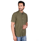 Generic Men's Casual Cotton Half Sleeve Solid Shirt (Green)