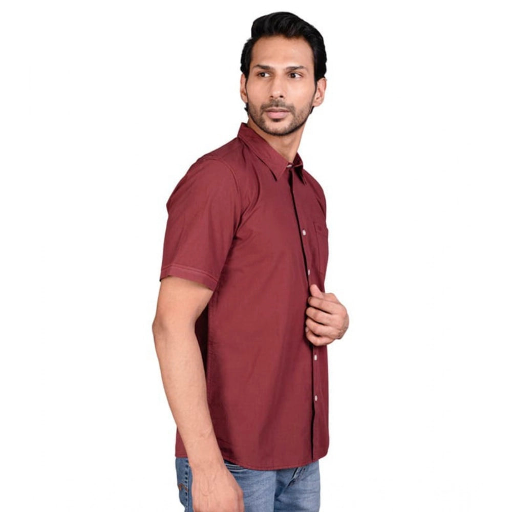 Generic Men's Casual Cotton Half Sleeve Solid Shirt (Maroon)