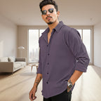 Generic Men's Casual Popcorn Self-design Full Sleeve Collar Shirt (Wine)