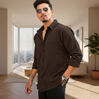 Generic Men's Casual Popcorn Self-design Full Sleeve Collar Shirt (Brown)