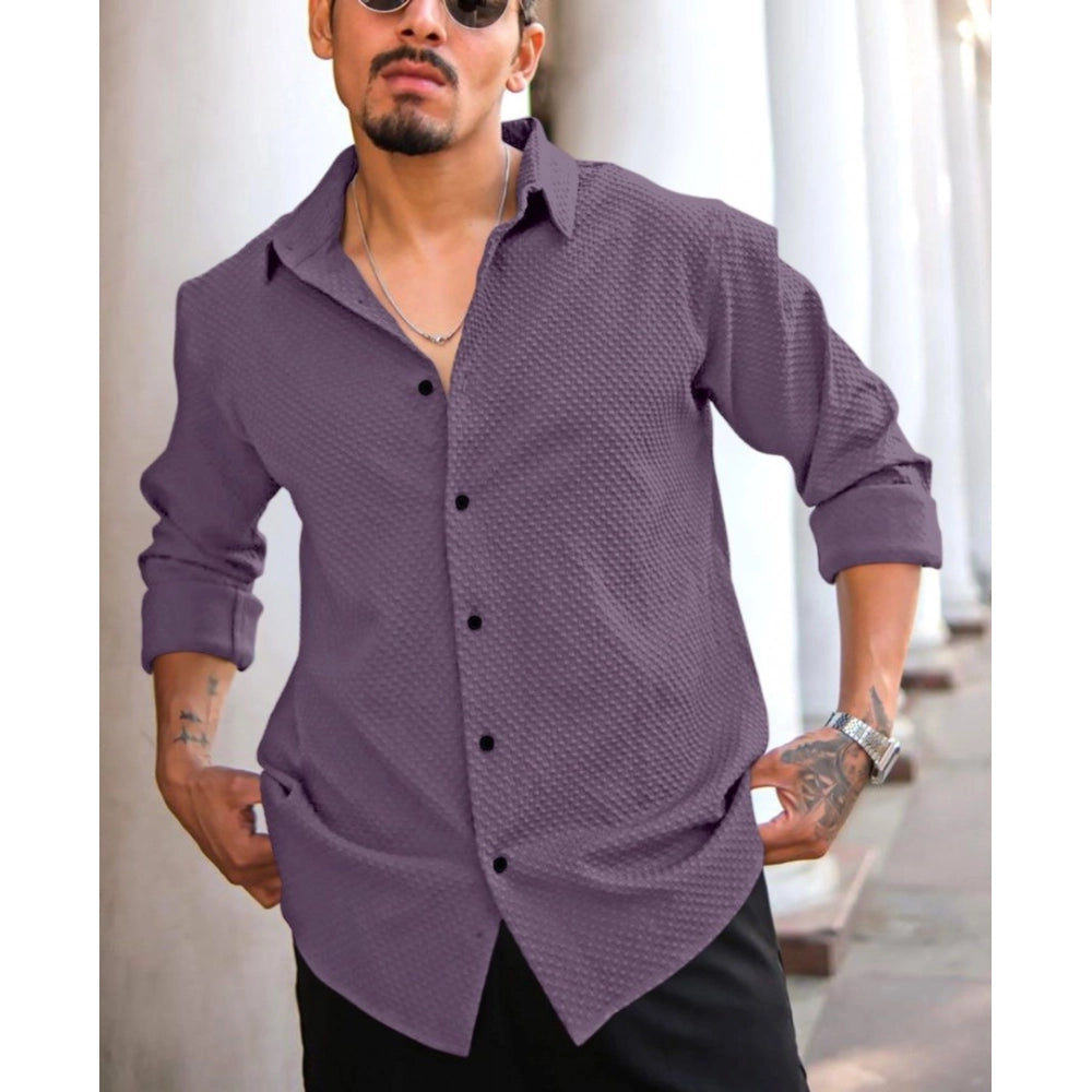 Generic Men's Casual Popcorn Self-design Full Sleeve Collar Shirt (Wine)