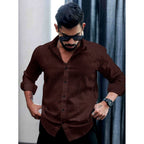 Generic Men's Casual PollyCotton Self-design Full Sleeve Collar Shirt (Brown)