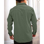Generic Men's Casual Popcorn Self-design Full Sleeve Collar Shirt (Green)