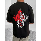 Generic Men's Casual Cotton Blend Printed Round Neck Half Sleeve T-Shirt (Black)