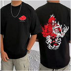 Generic Men's Casual Cotton Blend Printed Round Neck Half Sleeve T-Shirt (Black)