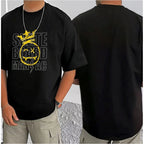 Generic Men's Casual Cotton Blend Printed Round Neck Half Sleeve T-Shirt (Black)