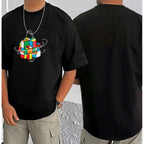 Generic Men's Casual Cotton Blend Printed Round Neck Half Sleeve T-Shirt (Black)