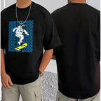 Generic Men's Casual Cotton Blend Printed Round Neck Half Sleeve T-Shirt (Black)