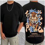 Generic Men's Casual Cotton Blend Printed Round Neck Half Sleeve T-Shirt (Black)