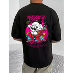 Generic Men's Casual Cotton Blend Printed Round Neck Half Sleeve T-Shirt (Black)